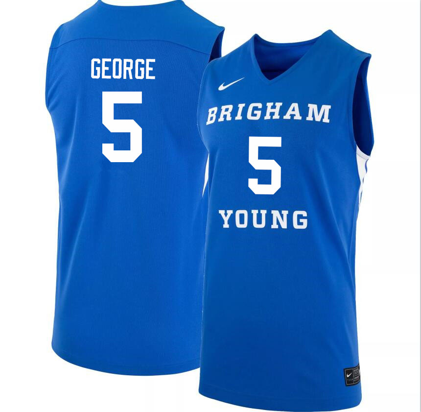 Men #5 Gideon George BYU Cougars College Basketball Jerseys Sale-Light Blue - Click Image to Close